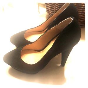 Black suede platform heels